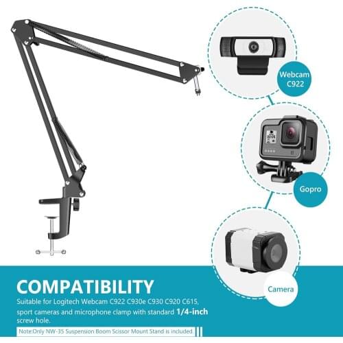 Suspension Boom Scissor Arm Webcam Stand with Adjustable Stabilizer Web Camera Tripod for Logitech Web Cam C922 C930 W8 W5 C920