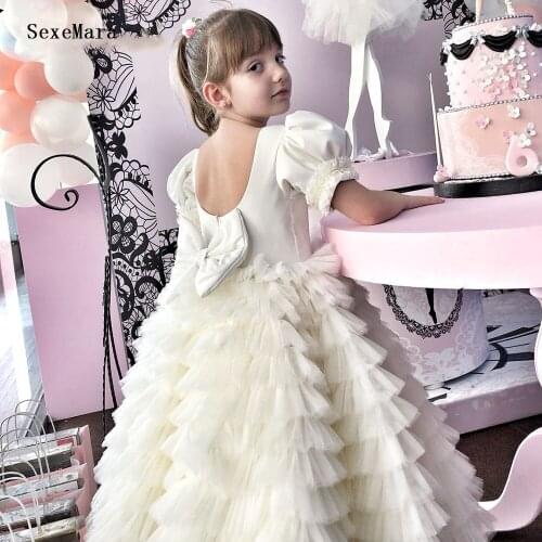 Custom Ivory White Flower Girl Dress for Wedding Tulle Big Bow Princess Birthday Dress Pageant Gowns for Girls
