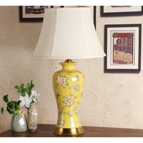 Bedroom vintage table lamp china living room Table Lamp for wedding decoration ceramic art sofa table lamp yellow