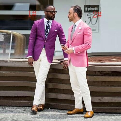 Hot Pink Men Suits for Wedding Suits Groomsmen Wear 2Piece Groom Tuxedos Smart Casual Business Man Blazer Jacket Costume Homme