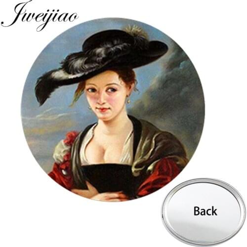 Youhaken Portrait Famous Oil Painting Mini Round One Side Flat Pocket Mirror Woman Compact Portable Makeup Vanity Hand Mirrors
