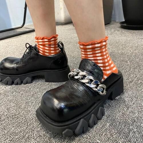 Womens Lolita Metal Chain Gothic Crocodile Pattern Punk Pumps Shoes Creepers Japanese Harajuku Platform Black New