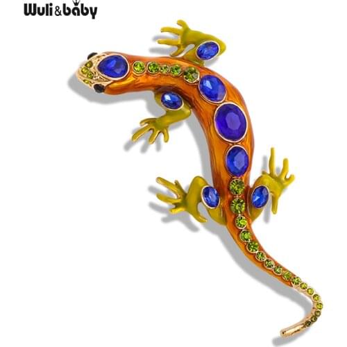Wuli&baby Big Lizard Brooches For Women Men 4-color Climbing Gecko Animal Party Casual Brooch Pin Gifts