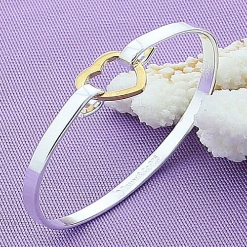 Retro Classic Jewelry 925 Sterling Silver Women Love Bracelet Bangles High Quality Gold Color Heart Bangle