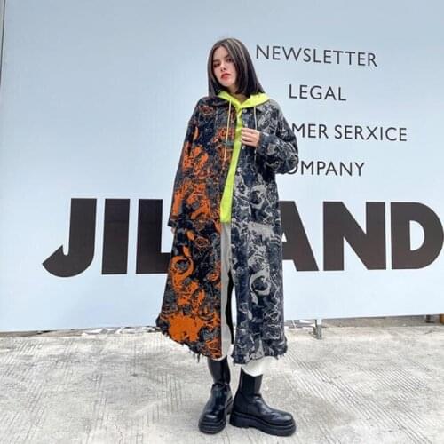 Newest Loose Large Size Jacket Women Spring Long Coat Female 2021 Womens Trench Coat Trend Cloak Female Printing Coat Denim