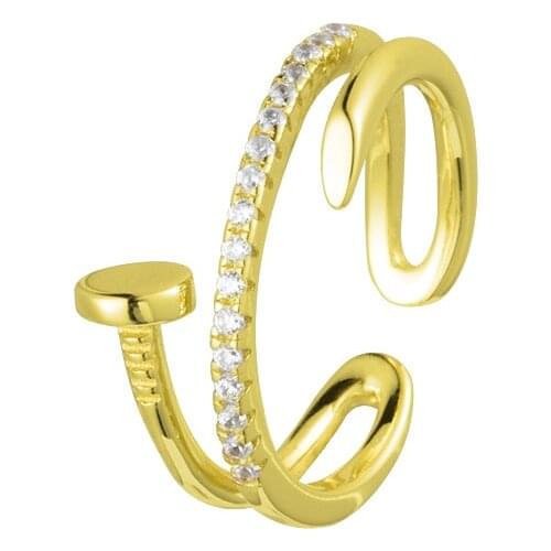 2021 Korean New Designer Nail Ring For Women Luxury Charms Zircons Famous Brand Real Gold Plating Resizable Hiphop Party Gift