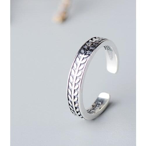 2019 New Open 925 Sterling Silver Finger Rings For Women Adjustable Vintage Engagement Leaf Engrave Ring Party Gifts Jewelry
