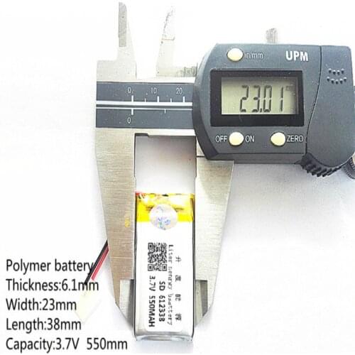 1pieces/lot) Free shipping 3.7V lithium polymer battery 612338 062238 MP3 DIY Speaker millet Bluetooth 550MAH