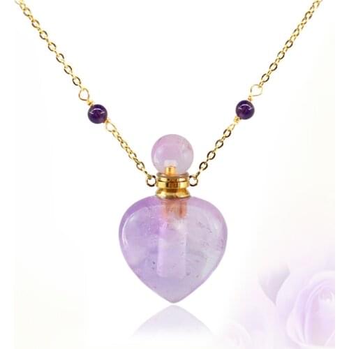 1PC Natural Gems Stone Heart Perfume Bottle Pendant Essential Oil Diffuser Quartz Jewelry For Necklace