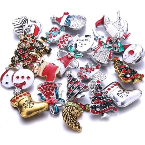 10pcs/lot High Quality Christmas Snap Button Jewelry DIY Crystal Rhinestone 18mm Metal Snap Jewelry Fit Snap Bracelet Bangle