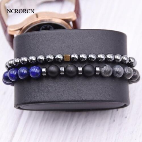 2019 2Pcs/Set Bracelets Men Luxury New Fashion Beaded Strand Men Bracelet Stone Charm Bracelet For Men Jewelry Gift