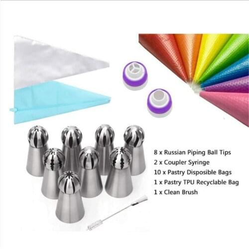 22pcs/set Russian Piping Ball Tips Torch Nozzles Cake Cupcake Decorating Kit Pastry Cookie Frosting Bags Baking Tools