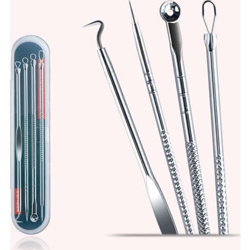 4pcs Stainless Steel Silver Acne Needles Pimple Blackhead Remover Tools Spoon Face Skin Care Acne Treatment Pore Cleanser Needl