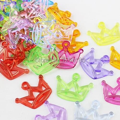 50pcs/lot Mixed Colors Crown Charms Beads Transparent Acrylic Pendant DIY-accessories (K00180)