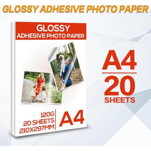 A4 Glossy adhesive photo paper 20 Sheets High Glossy Self Adhesive Inkjet Printing for Inkjet Printer Office Supplies family