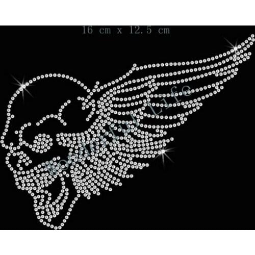 Free shipping 2PCS/lot Screaming Skull Wings Hotfix rhinestones Iron On Bling Transfer Design Sticker