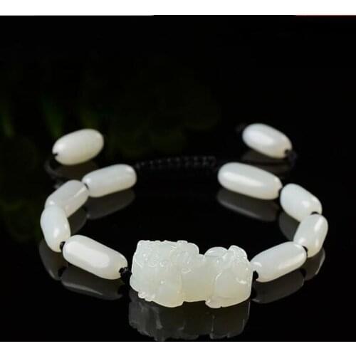 Natural Hetian Jade Mink Bracelet Jewelry Fine Jewelry Black Obsidian Red agate Jade Hand-woven Mink Bracelet