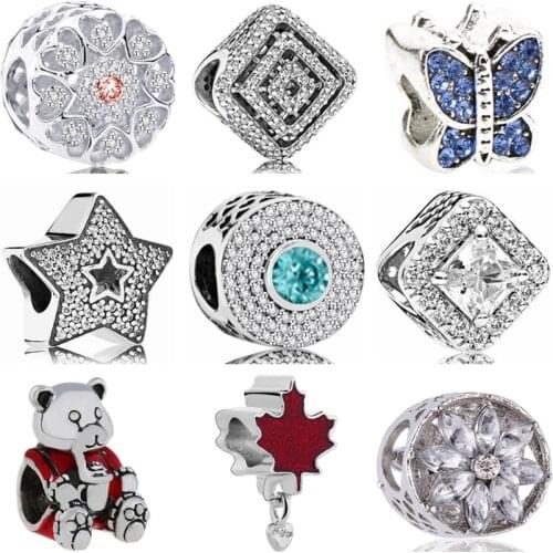 Btuamb New Arrival Crystal Enamel Sheep Butterfly Bear Maple Leaf Star Beads Charms Fit Pandora Bracelets for Women DIY Jewelry