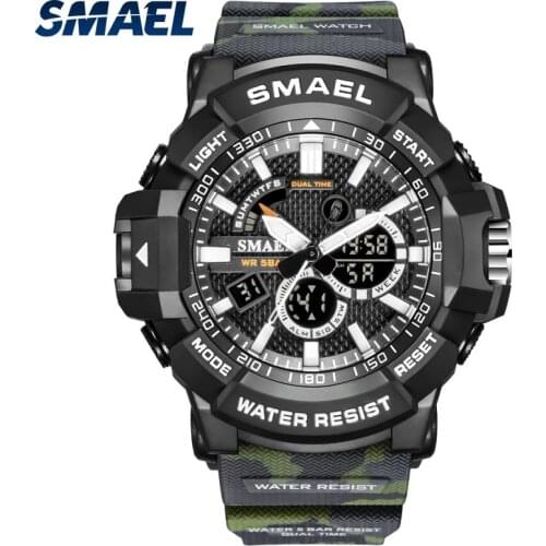 SMAEL Sports Military Mens Watches Dual Display Quartz Watch Top Brand Men Waterproof Digital Watch Clock Man relogio masculino