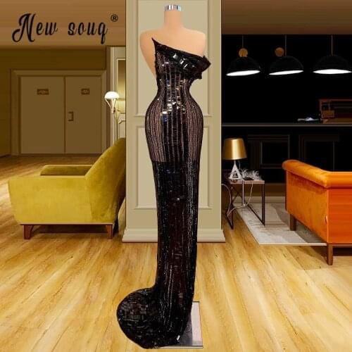 Black Sparkly Crystals Mermaid Celebrity Dresses 2021 African Retro Long Evening Prom Gown Vestido De Novia Pageant Robe Soiree