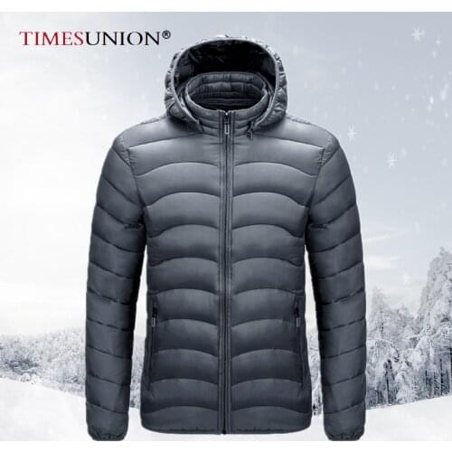 TIMESUNION Black Mens Down Brand Clothes Casual Warm Hooded Collar Coats Autumn Winter Jackets PARKAS Mens Windbreakers