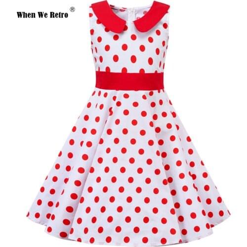 2021 Vintage Dress for Children Kids VD1151 Pink Blue Swing Cotton Retro Cherry Floral Print Summer Dress for Girl Cute