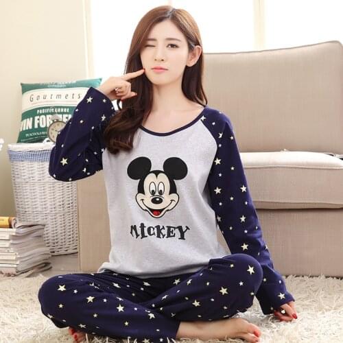 Disney Women Pajamas Sets Mickey Minnie Mouse Print Cartoon Robe Sets Cotton Pyjama Femme Summer Autumn Pijama Mujer Invierno