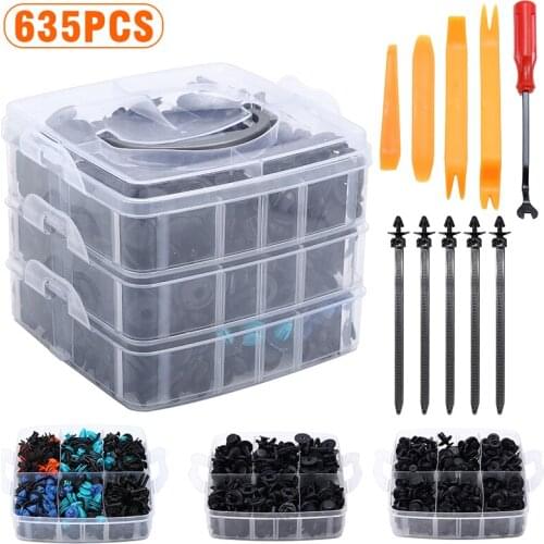 635pcs 16 Size Car Retainer Nylon Auto Fasteners Push Trim Clip Pin Rivet Bumper Bandage Kit Fastener Remover Tool Removing