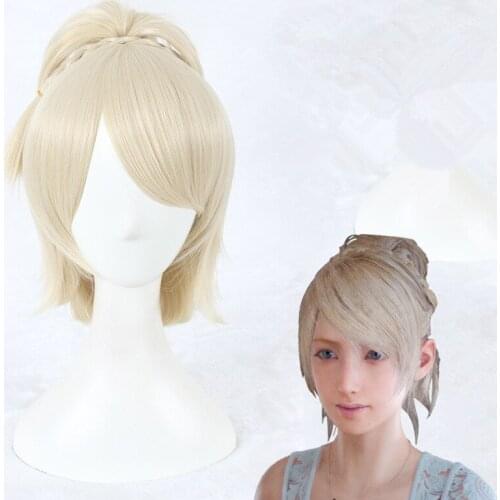 Hot Game Final Fantasy XV Lunafreya Cosplay Women/Girls Princess Light Gold Hair Halloween,Stage Costumes hair High quality