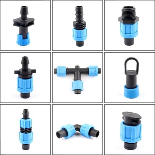100pcs 16mm Drip Tape Blue Connector Micro Irrigation Drip Tape Greenhouse Watering Labyrinth Type Fittings Joint