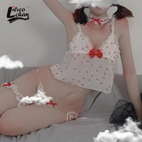 Sexy Lingerie set Embroidery Camisole Kawaii Strawberry Uniform Temptation Erotic Underwear Costume cosplay Women Porno Lenceria