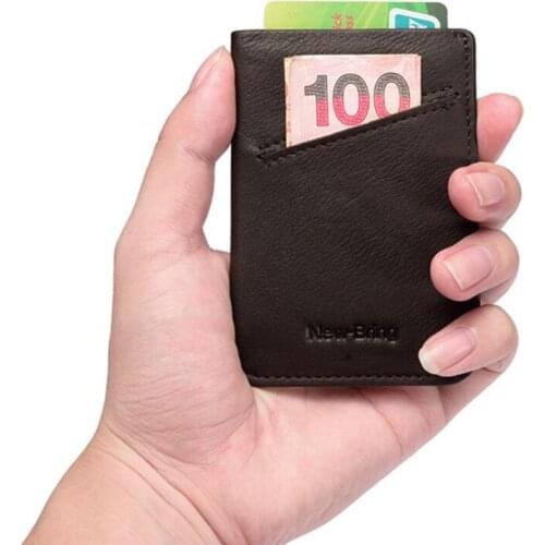 New Slim Genuine Leather Wallet for Men Credit Card ID Holders Thin Compact Mini Purse Women Pull Out Card Holder Sleeve Purses