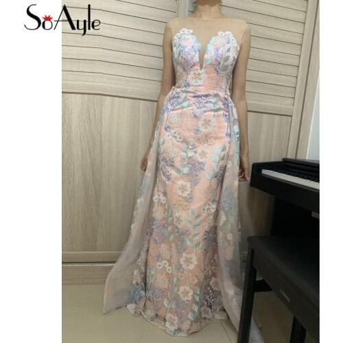 SoAyle Straight Detachable Tail Floral Lace Evening Dresses Chic Gorgeous Gowns for Engagement