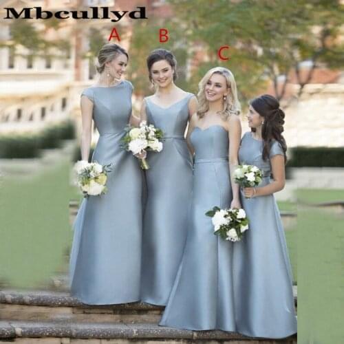 Mbcully Simple A-line Bridesmaid Dresses Long 3 Style Wedding Party Dress Satin Junior Wedding Guest Dress Vestido de festa 2020