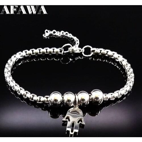 Fashion Hamsa Hand Stainless Steel Charm Bracelet Women Jewelry Silver Color Bracelets & Bangles Jewelry pulseras B17854S02