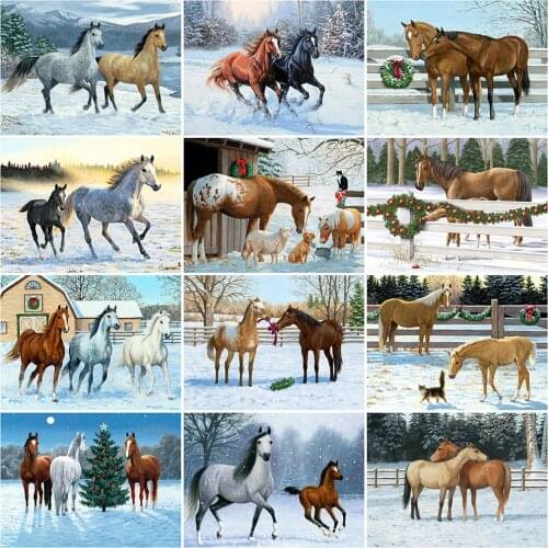 MomoArt 5D DIY Diamond Mosaic Horse Picture Rhinestone Diamond Painting Animal Cross Stitch Kits Embroidery Winter Home Decor