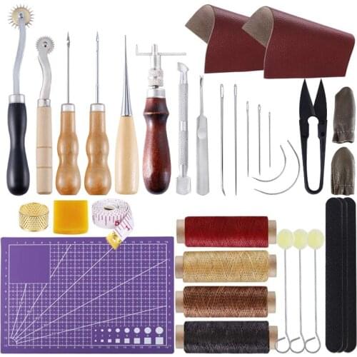 LMDZ Versatile Leather Repair Purse Kit 34 PCS Leather Working Supplies,Leather Making Tool Kit with Awl,Waxed Thread,Groover