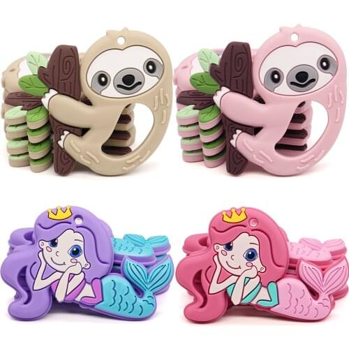 New Baby Teether 1PCS Mermaid Sloth Cartton Cute Animal Shape Chewing Pandent Accessories DIY Jewelry Pacifier Clip Teething Toy