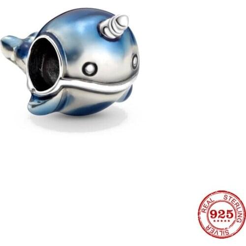 New Original silver color Shimmering Narwhal Char Charm bead charm fit european pandora charms bracelet bangles diy jewelry P483