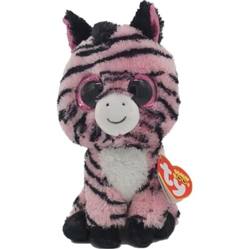 New Ty Beanie Big Eyes 6 Inch 15 CM Pink Striped Zebra Stuffed Plush Cute Toys Soft Animal Doll Accompany Gifts for Kids