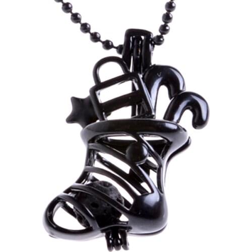 Black Paint Christmas Stockings Essential Oil Diffuser Locket Pendant Necklace with Lava with 60cm Ball Chain XSH-462
