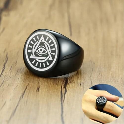 Punk Mens Chunky Eye of Providence Signet Rings for Male Black Stainless Steel Gifts for Him