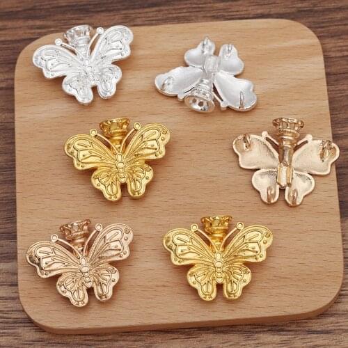 20 PCS 33x27mm KC Gold Silver Plated Butterfly Pendant Connector Metal Alloy Headwear Accessories For DIY Jewelry Making
