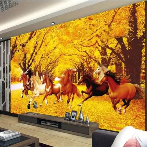 Custom wallpaper 3D mural solid wall painting horse to success horse landscape painting gold floor mural TV background wallpaper