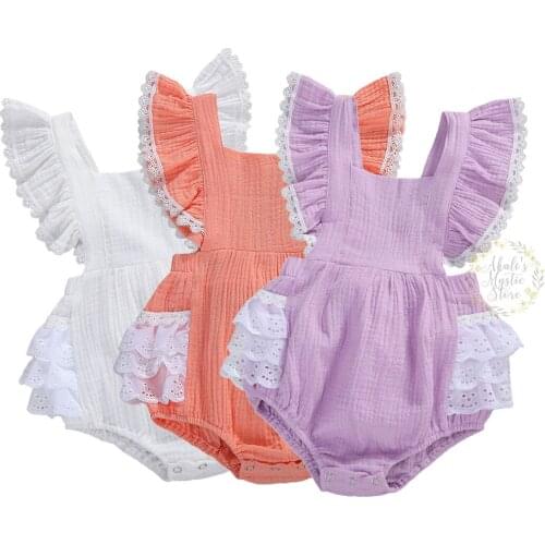0-24M Newborn infant Baby Girl Ruffles Romper Lace Vintage Jumpsuit Playsuit Summer Baby Girl Clothes Costumes Solid