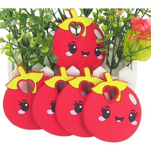Chenkai 5PCS Silicone Tomato Teether Baby Teething BPA Free Sensory Pacifier DIY Infant Necklace Pendant Teething Chewing Toy
