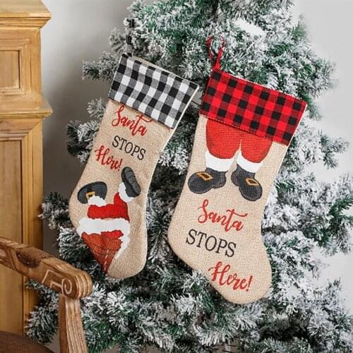 HGHO Christmas Stockings 2 Pcs Xmas Stockings Decorations Santa Stops Here for Xmas Holiday Party Home Decoration Gifts