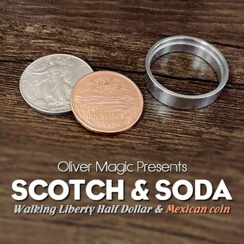 Scotch & Soda (Walking Liberty Half Dollar) Magic Tricks Coin Change Appearing Magia Magician Close Up Illusions Gimmick Props