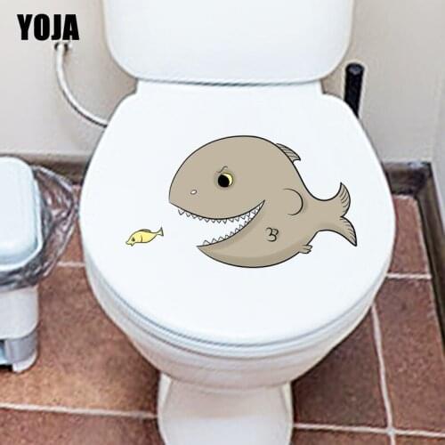 YOJA 24*13.9CM Cartoon Toilet Sticker Wall Decal BedRoom Home Decor Interesting Sharks Eat Small Fish T3-0971