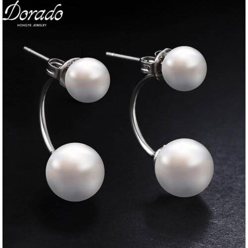 Double Side Simulated Pearl Ball Stud Earrings For Women Girls Retro New Alloy Female Earring Fashion Ear Jewelry Brincos